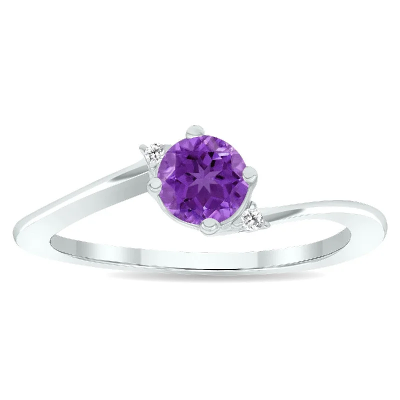 Women's Amethyst and Diamond Wave Ring in 10K White Gold