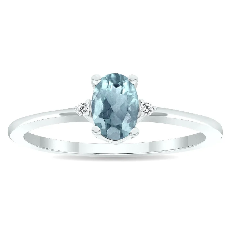 Women's Aquamarine and Diamond Classic Band in 10K White Gold