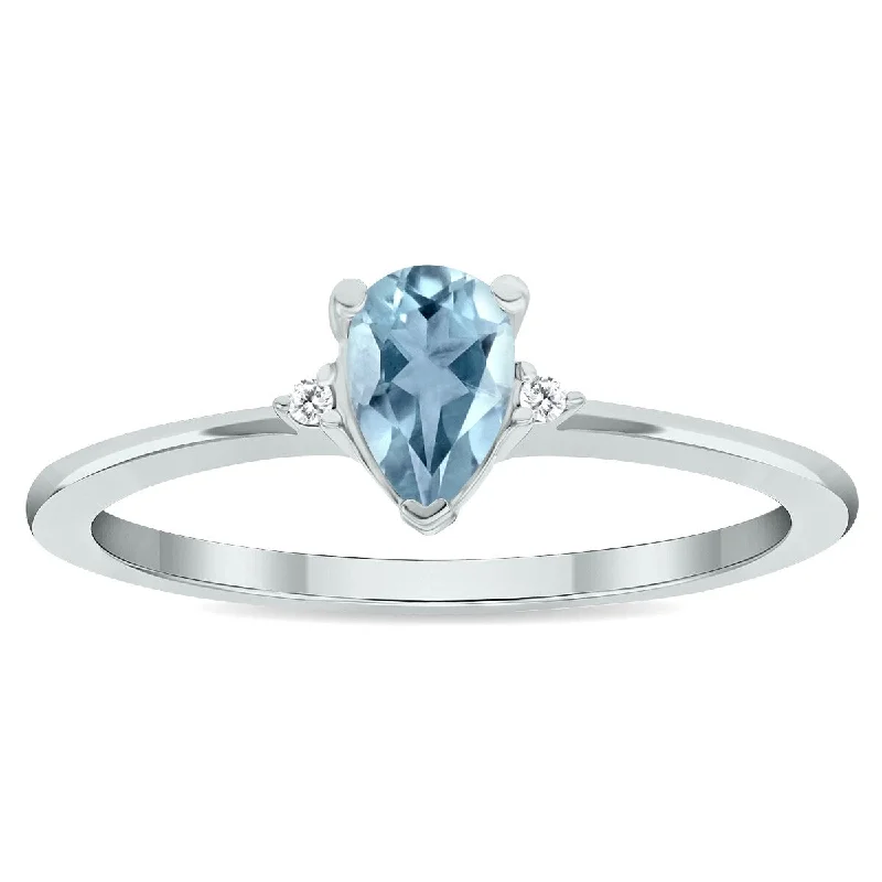 Women's Aquamarine and Diamond Classic Band in 10K White Gold