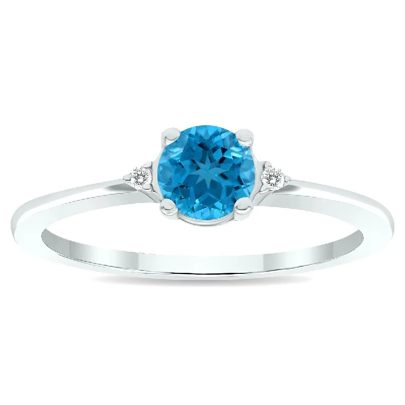 Women's Blue Topaz and Diamond Classic Band in 10K White Gold