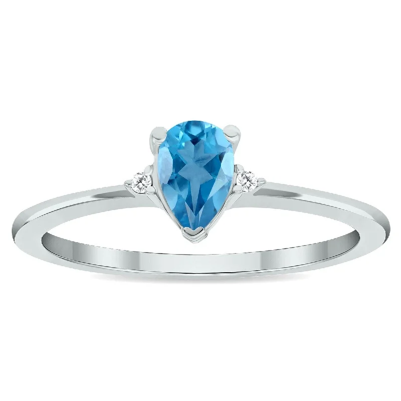 Women's Blue Topaz and Diamond Classic Band in 10K White Gold