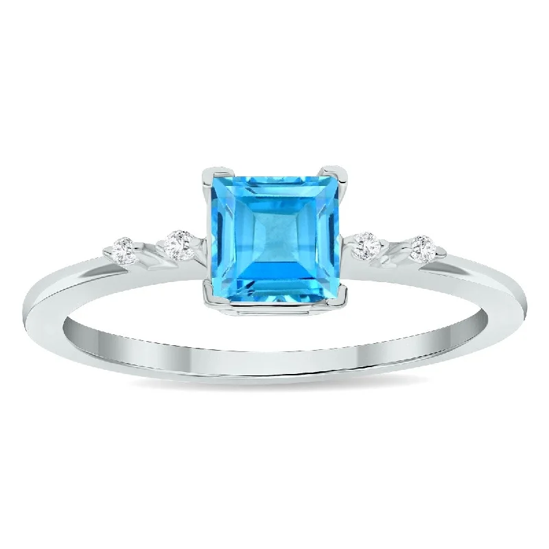 Women's Blue Topaz and Diamond Sparkle Ring in 10K White Gold