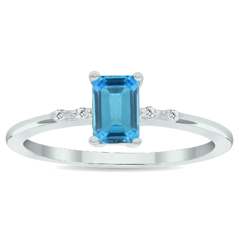 Women's Blue Topaz and Diamond Sparkle Ring in 10K White Gold