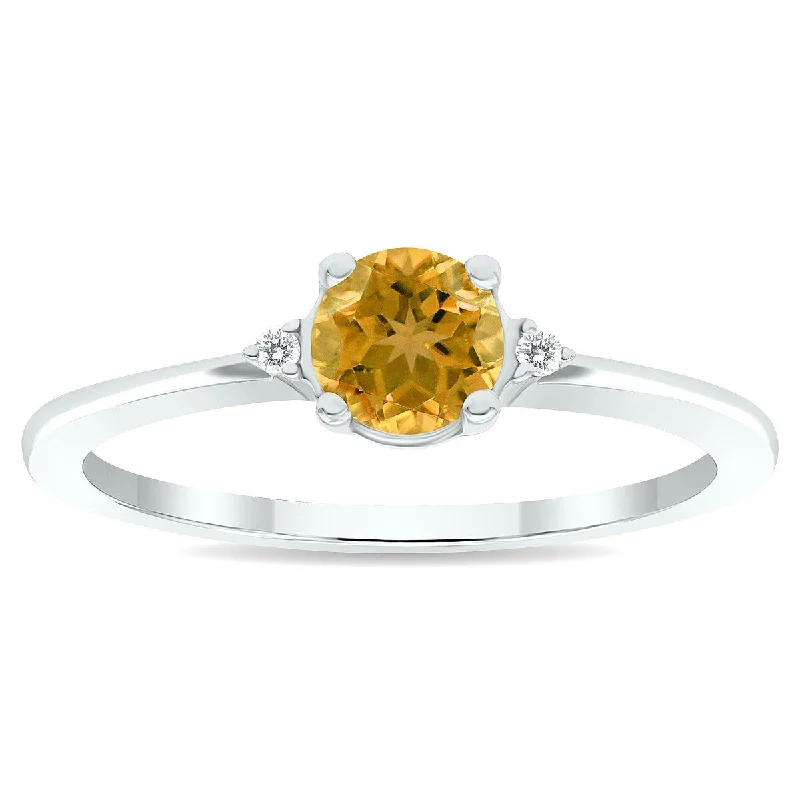 Women's Citrine and Diamond Classic Band in 10K White Gold