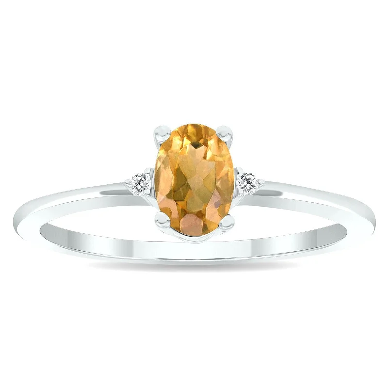 Women's Citrine and Diamond Classic Band in 10K White Gold