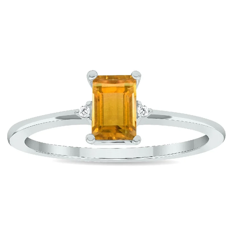 Women's Citrine and Diamond Classic Band in 10K White Gold