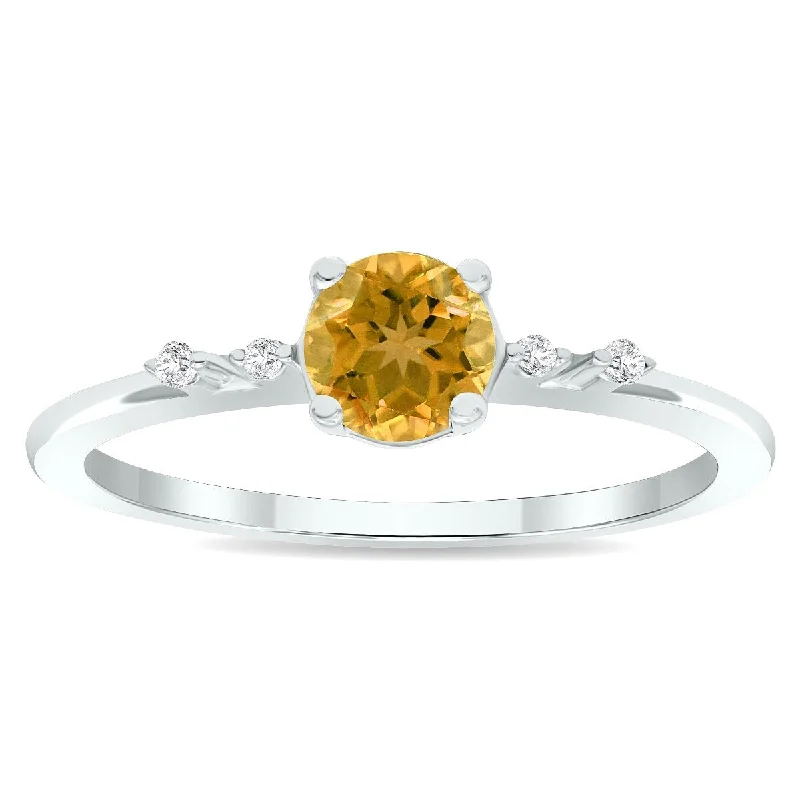 Women's Citrine and Diamond Sparkle Ring in 10K White Gold