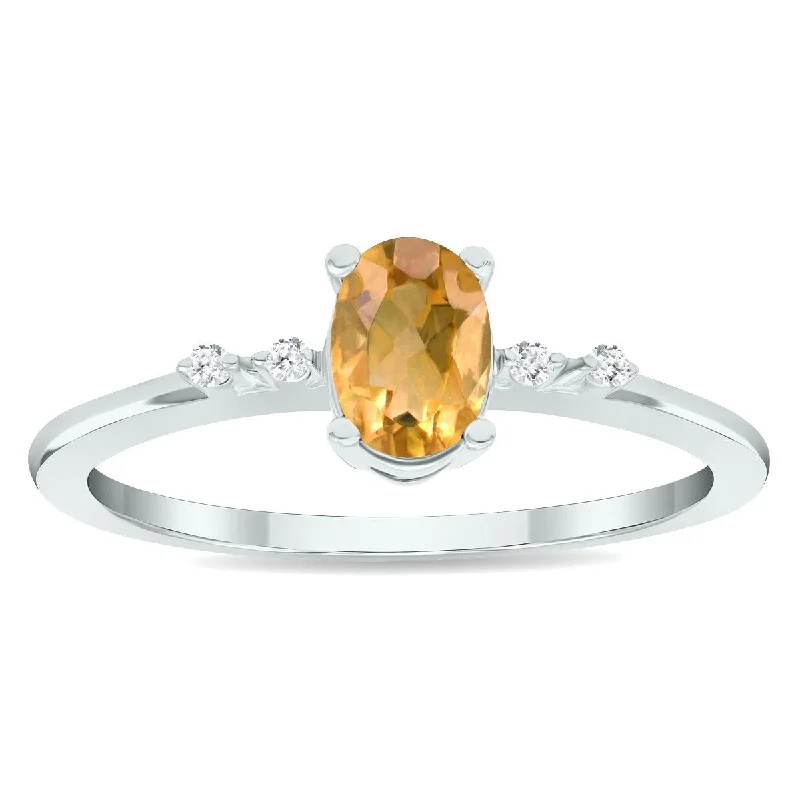 Women's Citrine and Diamond Sparkle Ring in 10K White Gold