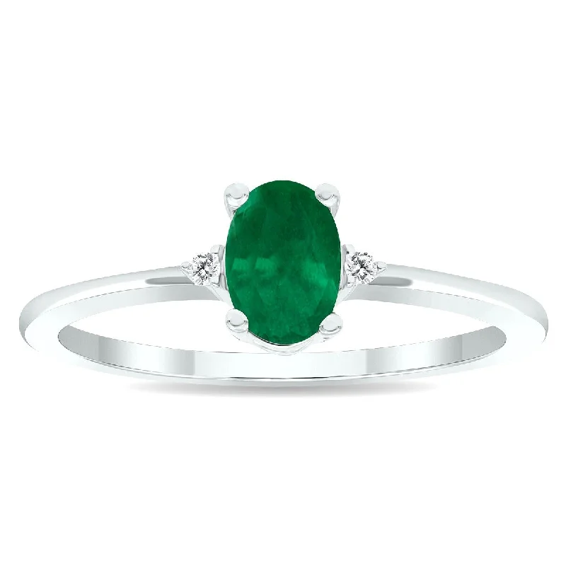 Women's Emerald and Diamond Classic Band in 10K White Gold