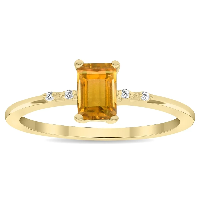 Women's Emerald Cut Citrine and Diamond Sparkle Ring in 10K Yellow Gold