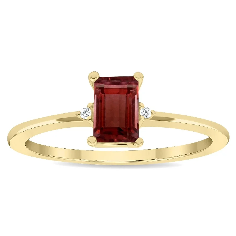 Women's Emerald Cut Garnet and Diamond Classic Band in 10K Yellow Gold