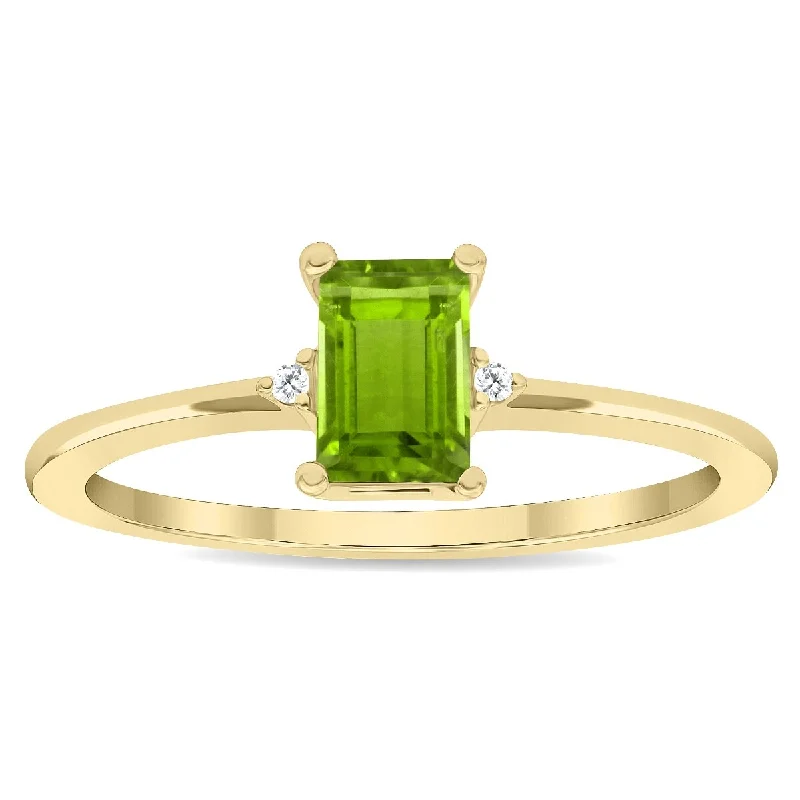 Women's Emerald Cut Peridot and Diamond Classic Band in 10K Yellow Gold