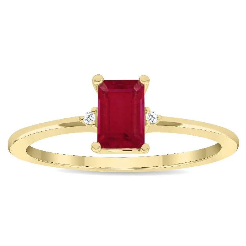 Women's Emerald Cut Ruby and Diamond Classic Band in 10K Yellow Gold