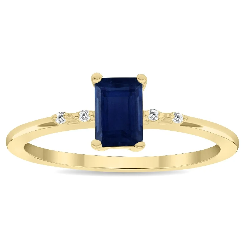 Women's Emerald Cut Sapphire and Diamond Sparkle Ring in 10K Yellow Gold