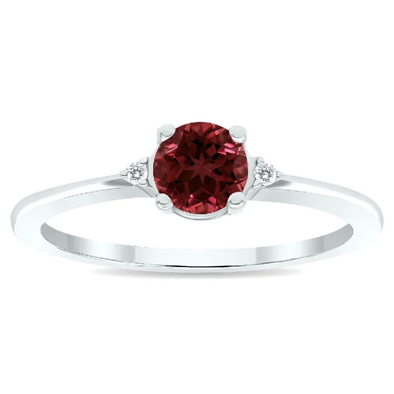 Women's Garnet and Diamond Classic Band in 10K White Gold