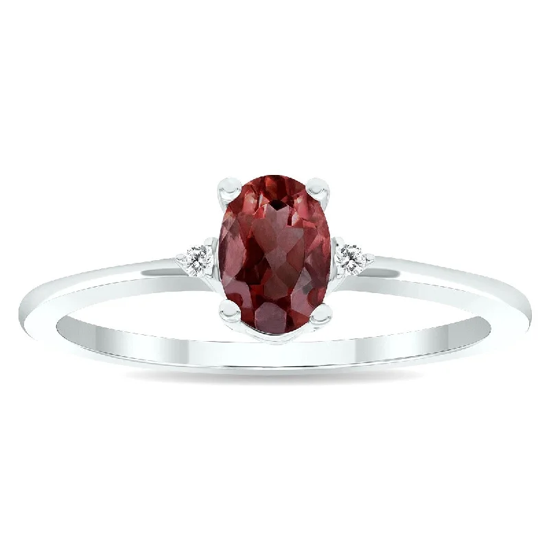 Women's Garnet and Diamond Classic Band in 10K White Gold