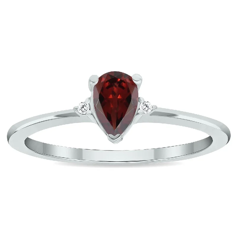 Women's Garnet and Diamond Classic Band in 10K White Gold