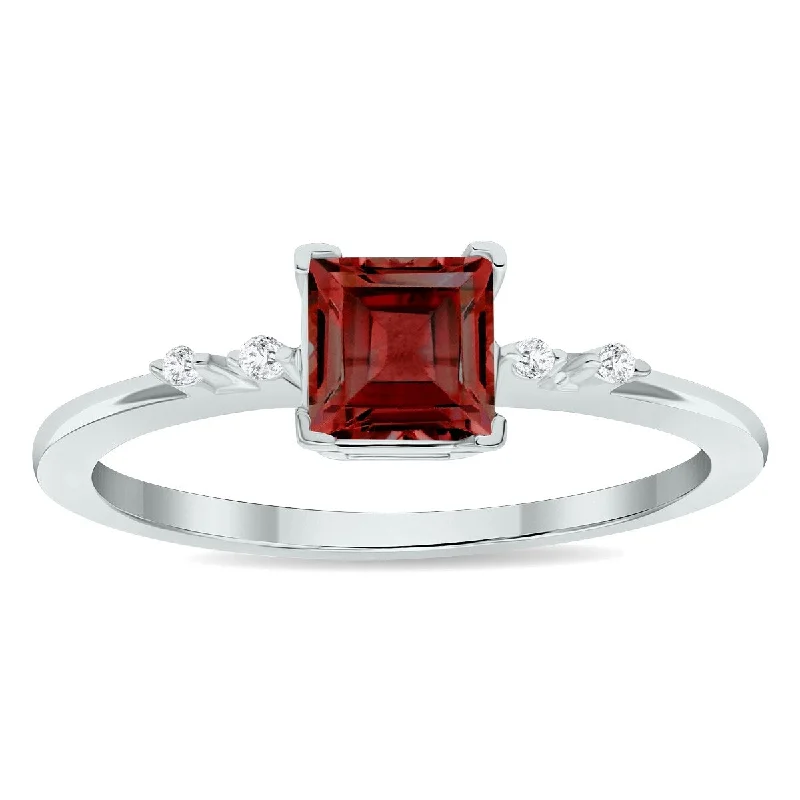 Women's Garnet and Diamond Sparkle Ring in 10K White Gold