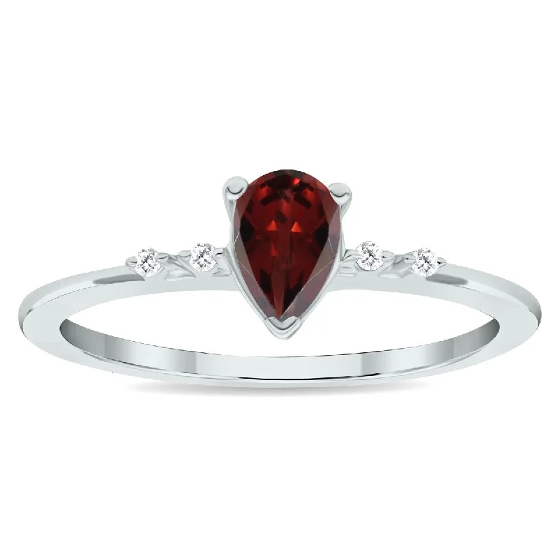 Women's Garnet and Diamond Sparkle Ring in 10K White Gold