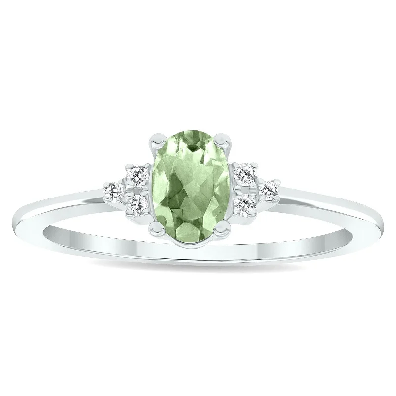 Women's Green Amethyst and Diamond Half Moon Ring in 10K White Gold