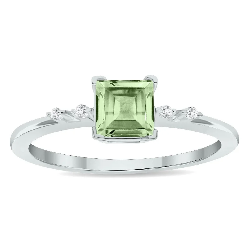 Women's Green Amethyst and Diamond Sparkle Ring in 10K White Gold