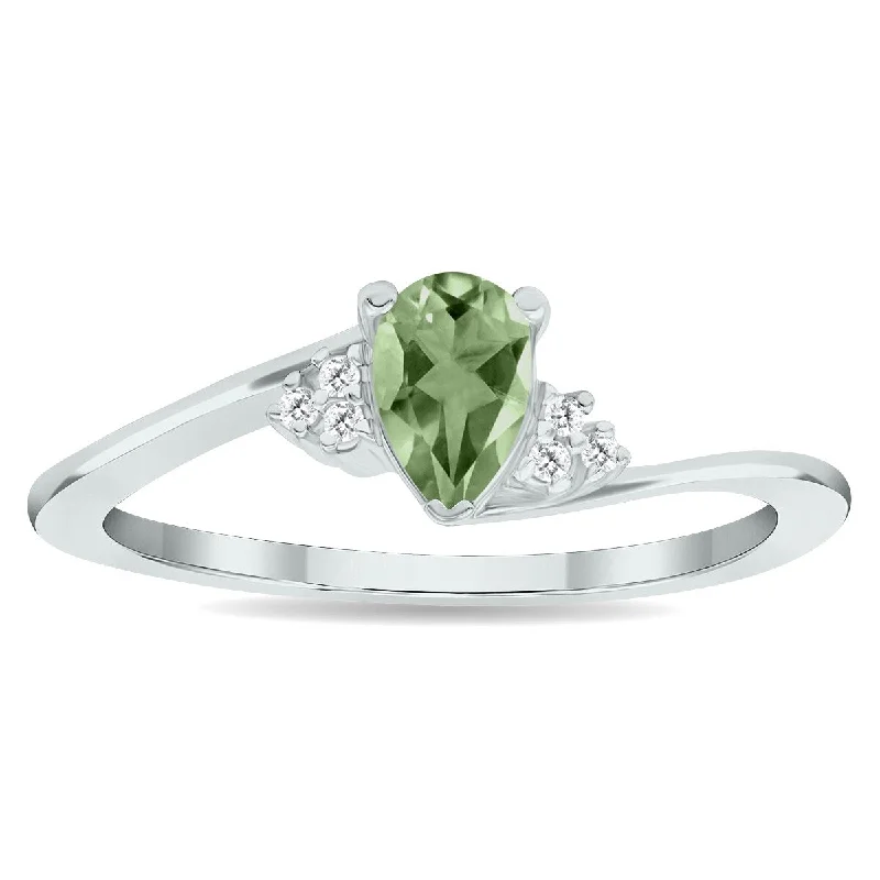 Women's Green Amethyst and Diamond Tierra Ring in 10K White Gold