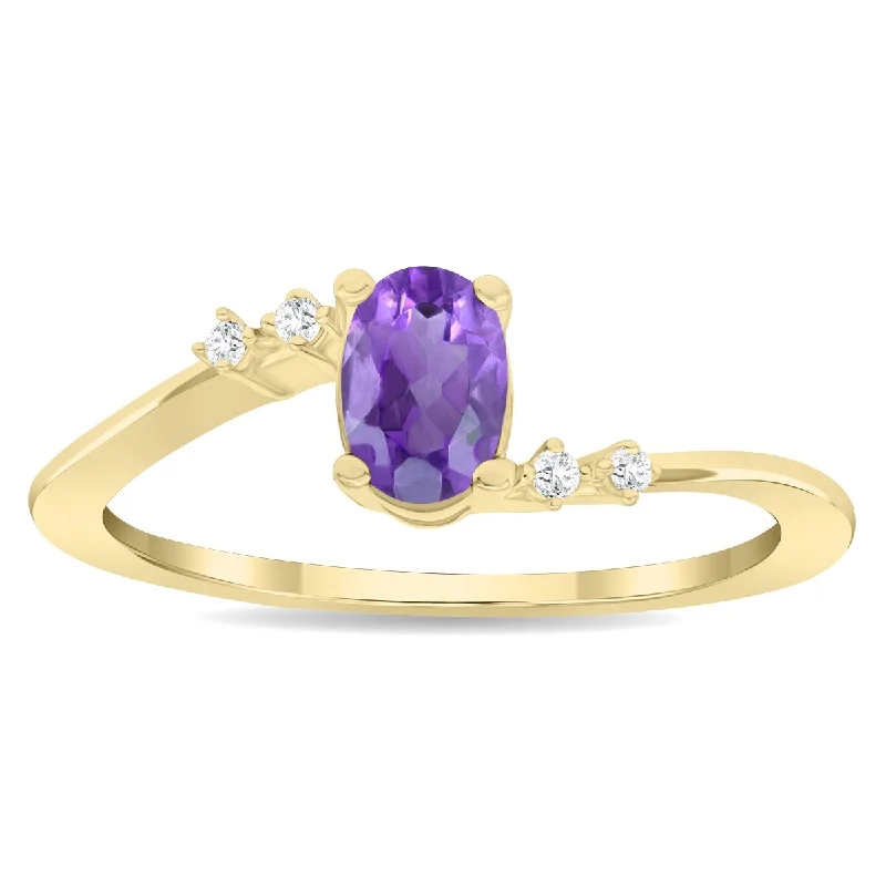 Women's Oval Shaped Amethyst and Diamond Tierra Ring in 10K Yellow Gold