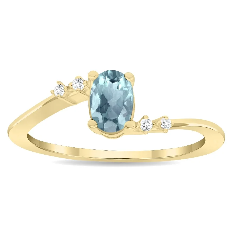 Women's Oval Shaped Aquamarine and Diamond Tierra Ring in 10K Yellow Gold