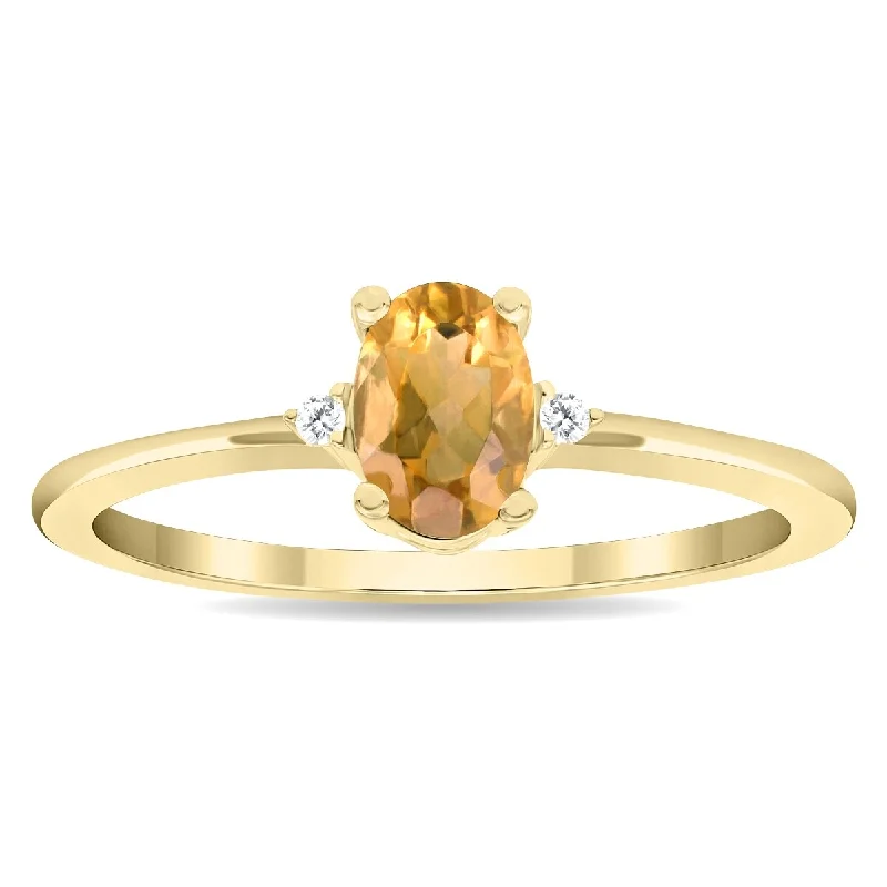 Women's Oval Shaped Citrine and Diamond Classic Band in 10K Yellow Gold