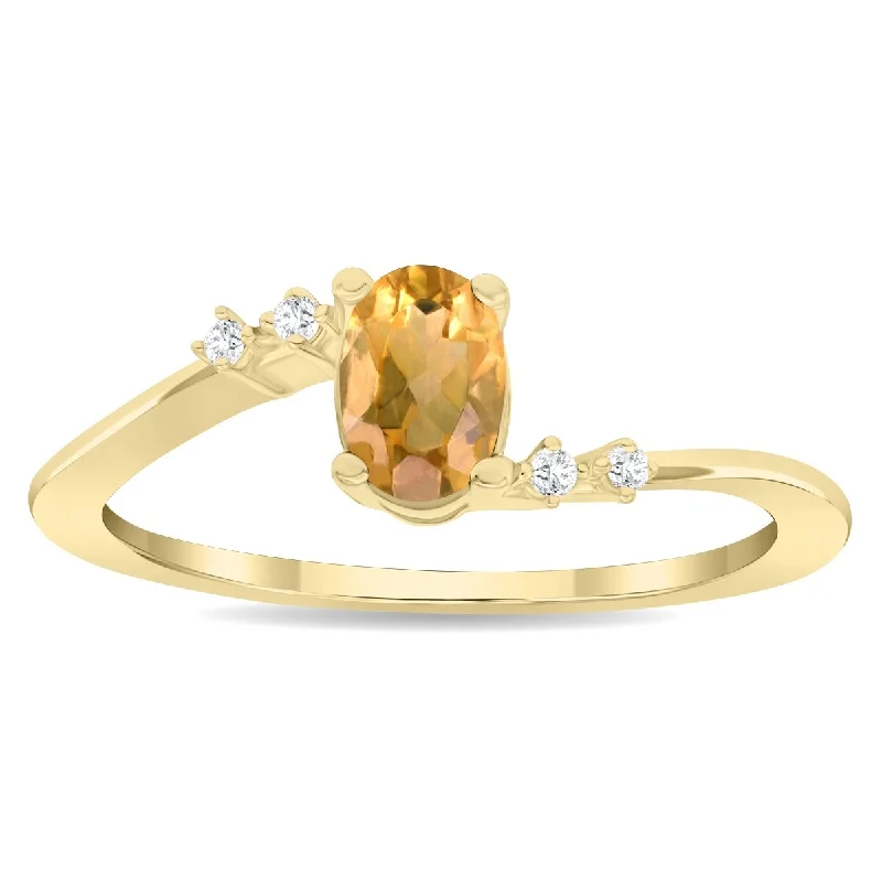 Women's Oval Shaped Citrine and Diamond Tierra Ring in 10K Yellow Gold