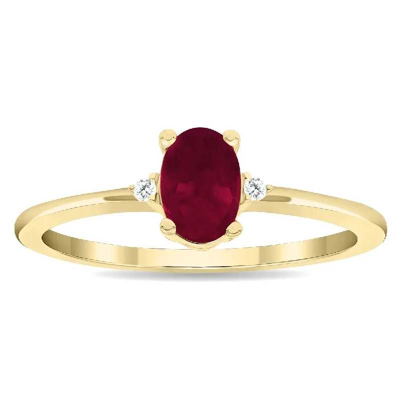 Women's Oval Shaped Ruby and Diamond Classic Band in 10K Yellow Gold