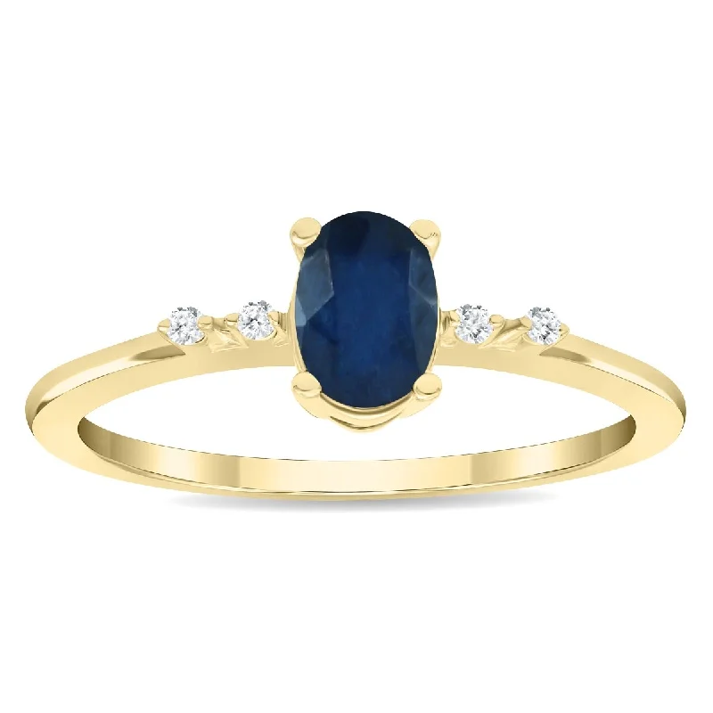 Women's Oval Shaped Sapphire and Diamond Sparkle Ring in 10K Yellow Gold