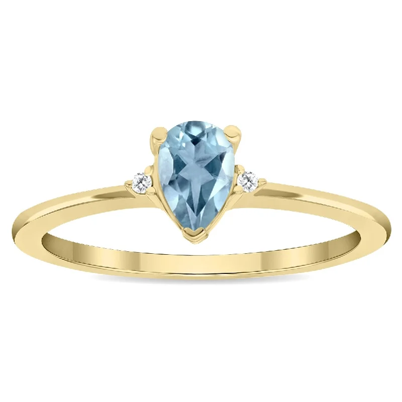 Women's Pear Shaped Aquamarine and Diamond Classic Band in 10K Yellow Gold