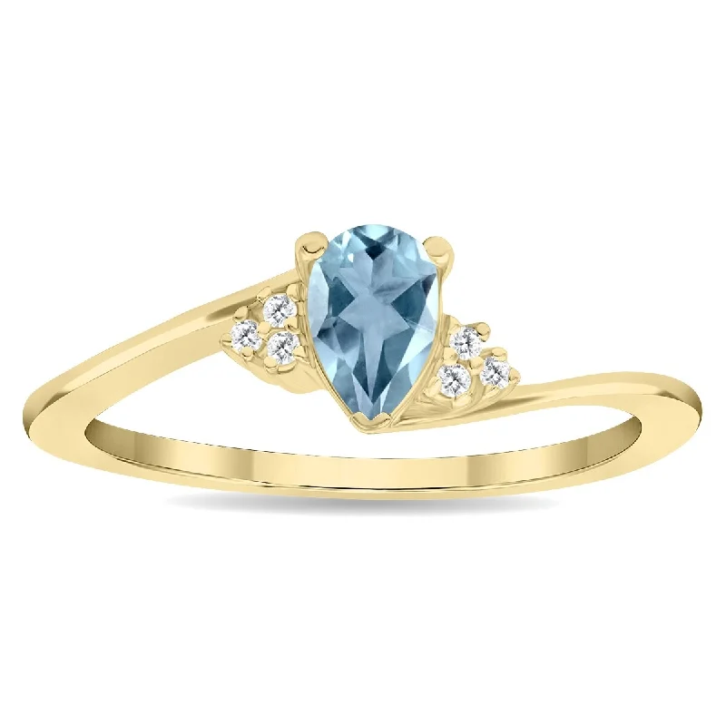 Women's Pear Shaped Aquamarine and Diamond Tierra Ring in 10K Yellow Gold