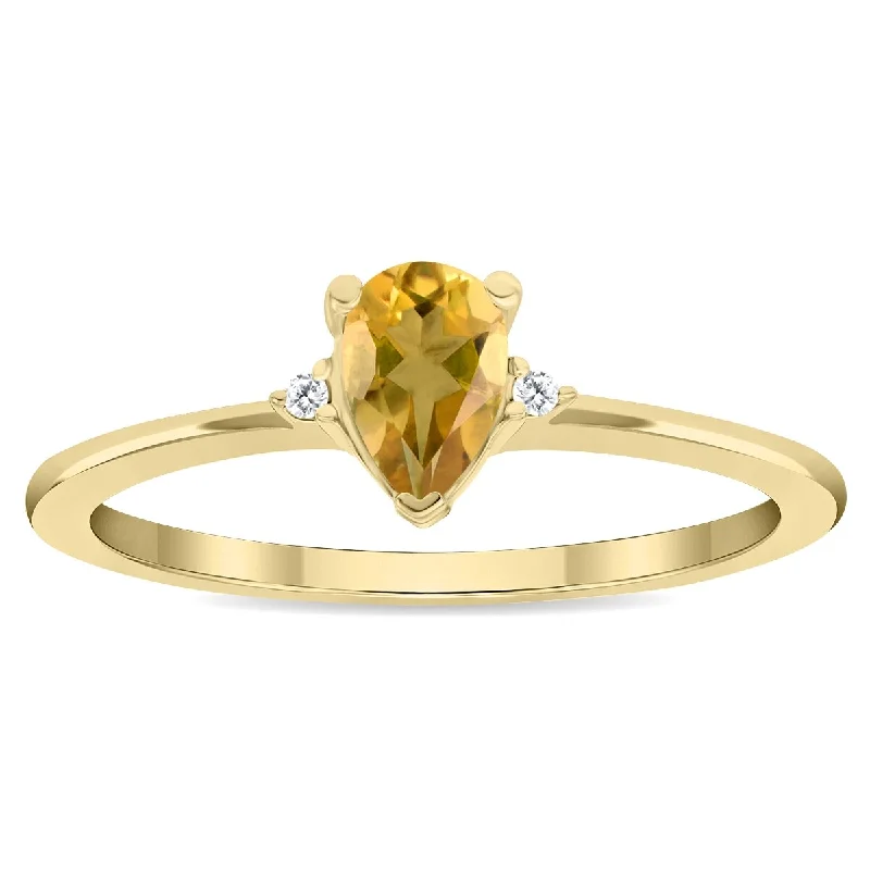 Women's Pear Shaped Citrine and Diamond Classic Band in 10K Yellow Gold