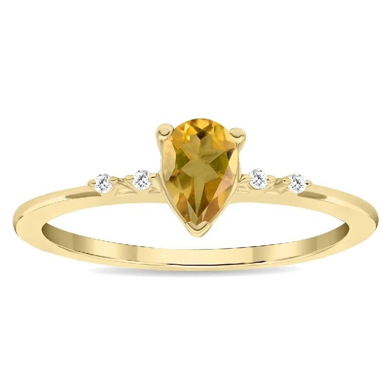 Women's Pear Shaped Citrine and Diamond Sparkle Ring in 10K Yellow Gold