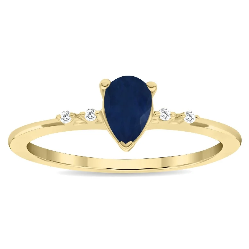 Women's Pear Shaped Sapphire and Diamond Sparkle Ring in 10K Yellow Gold