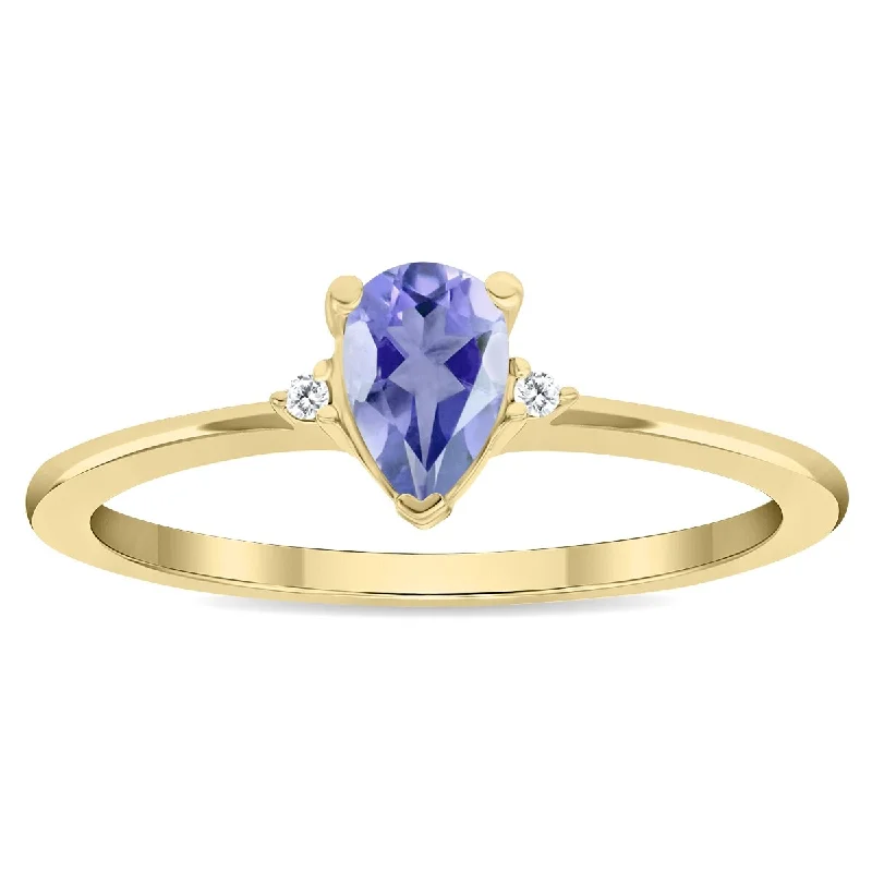 Women's Pear Shaped Tanzanite and Diamond Classic Band in 10K Yellow Gold