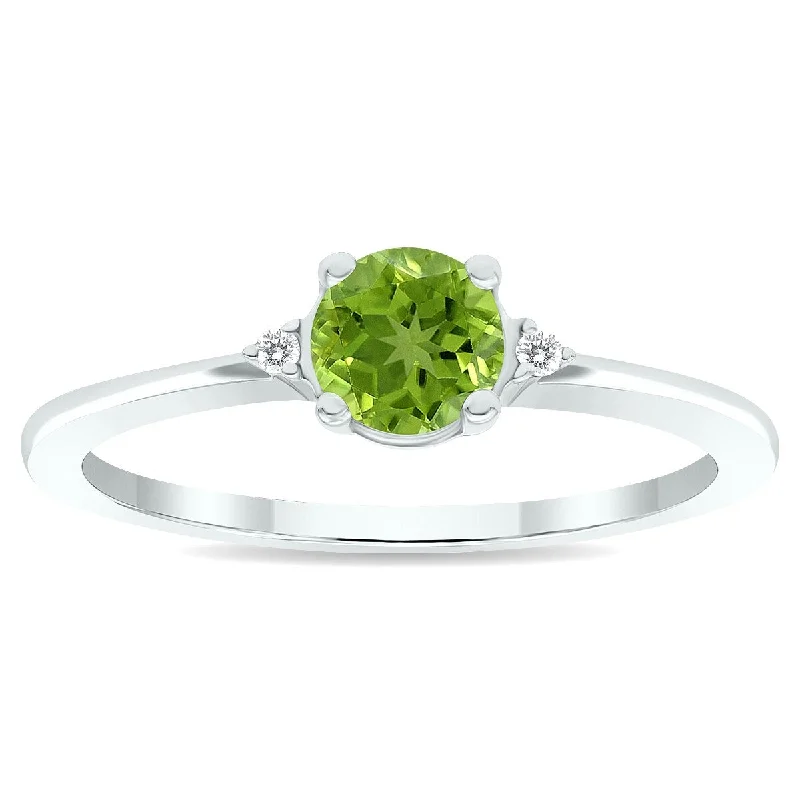 Women's Peridot and Diamond Classic Band in 10K White Gold