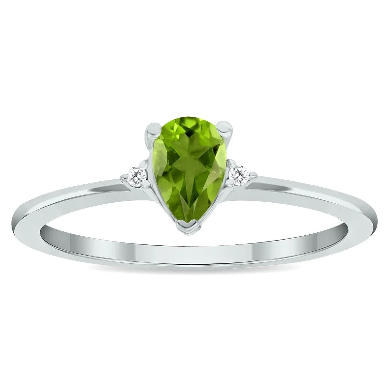 Women's Peridot and Diamond Classic Band in 10K White Gold