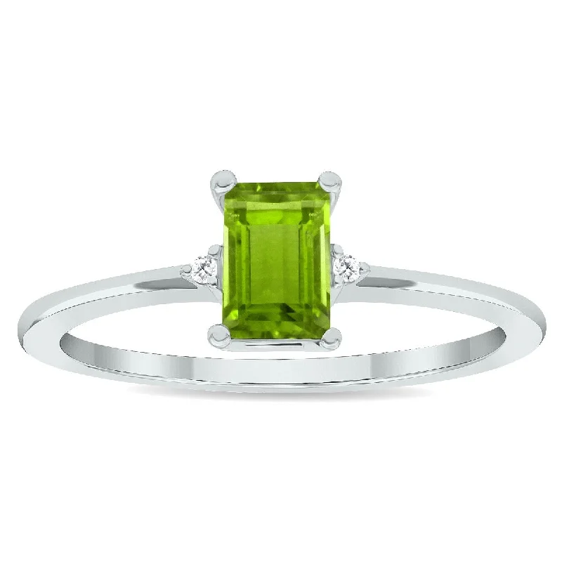 Women's Peridot and Diamond Classic Band in 10K White Gold