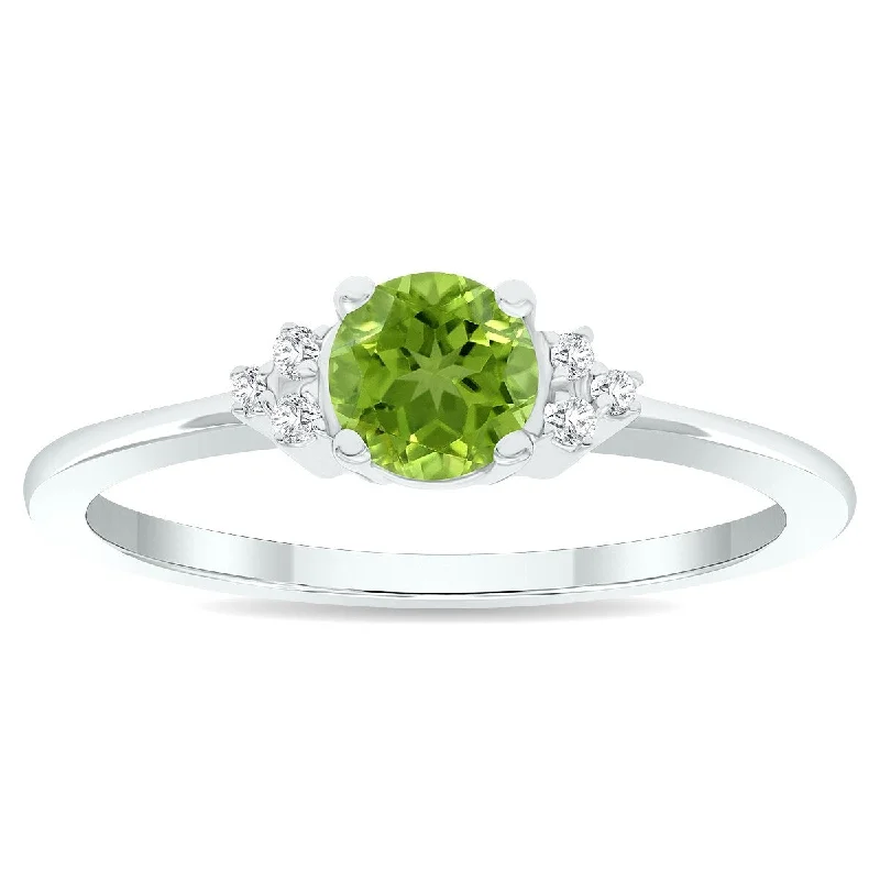 Women's Peridot and Diamond Half Moon Ring in 10K White Gold