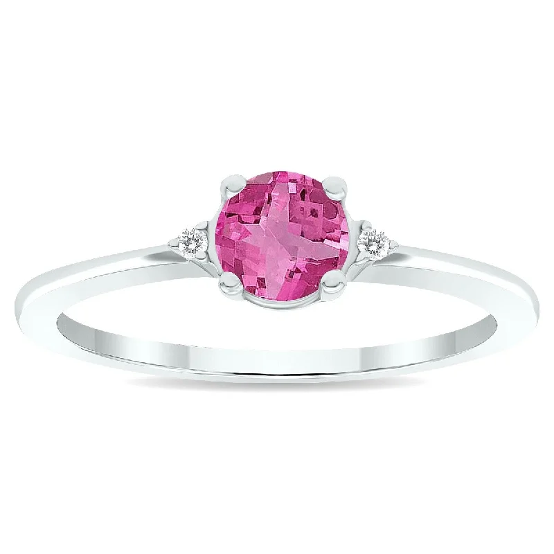 Women's Pink Topaz and Diamond Classic Band in 10K White Gold