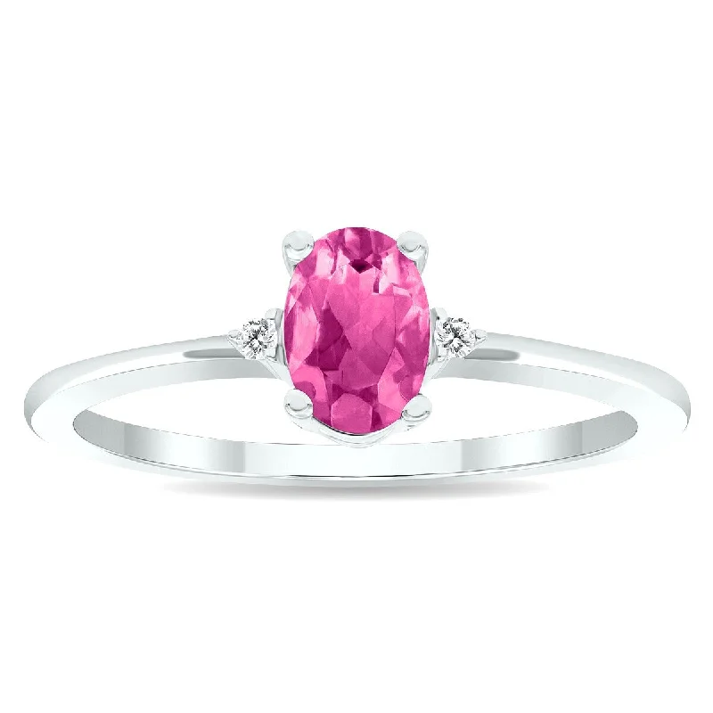 Women's Pink Topaz and Diamond Classic Band in 10K White Gold