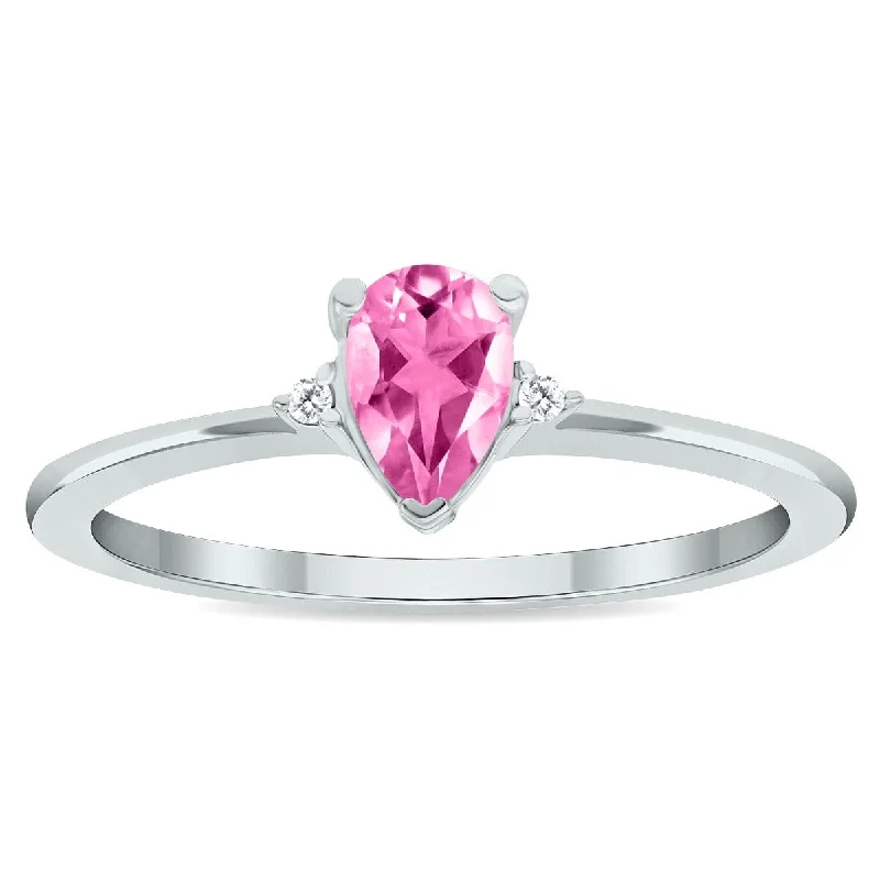 Women's Pink Topaz and Diamond Classic Band in 10K White Gold