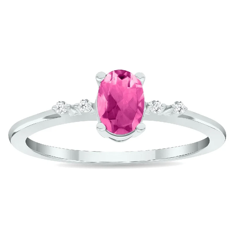 Women's Pink Topaz and Diamond Sparkle Ring in 10K White Gold