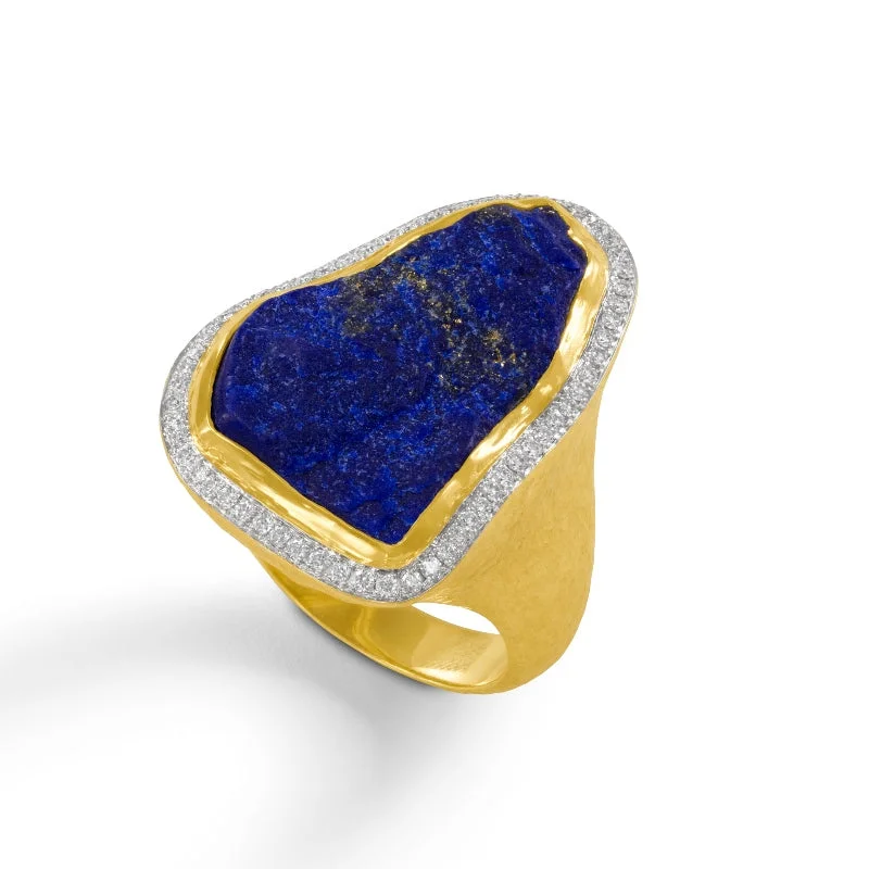 Women's Raw Lapis and Diamond Ring