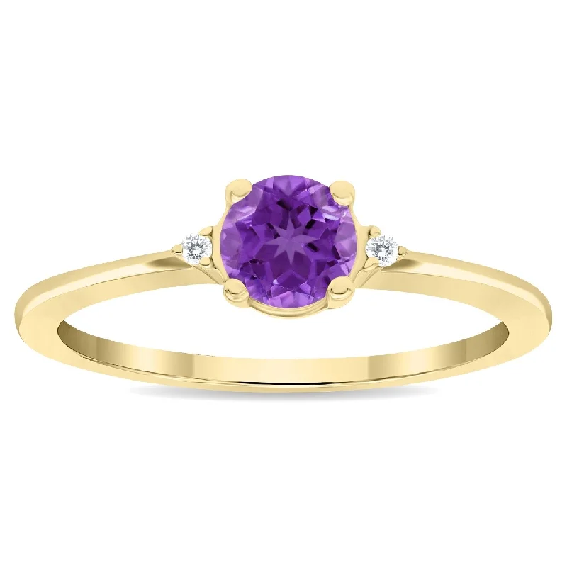 Women's Round Shaped Amethyst and Diamond Classic Band in 10K Yellow Gold