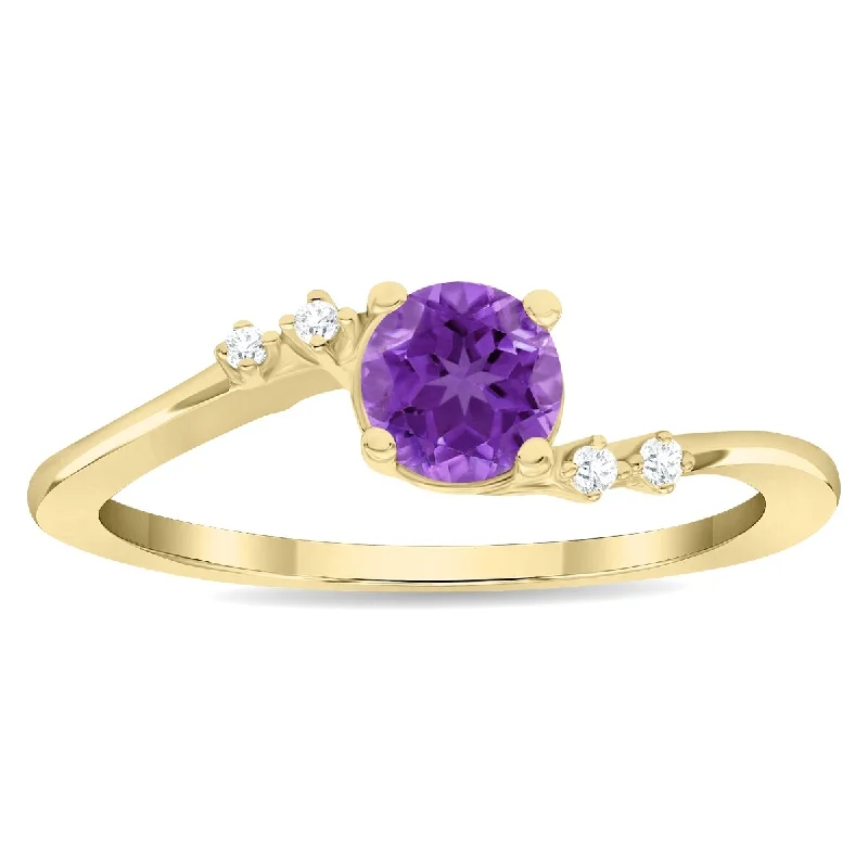 Women's Round Shaped Amethyst and Diamond Tierra Ring in 10K Yellow Gold