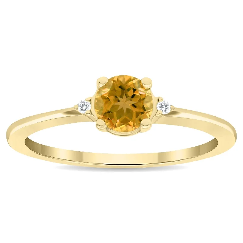 Women's Round Shaped Citrine and Diamond Classic Band in 10K Yellow Gold